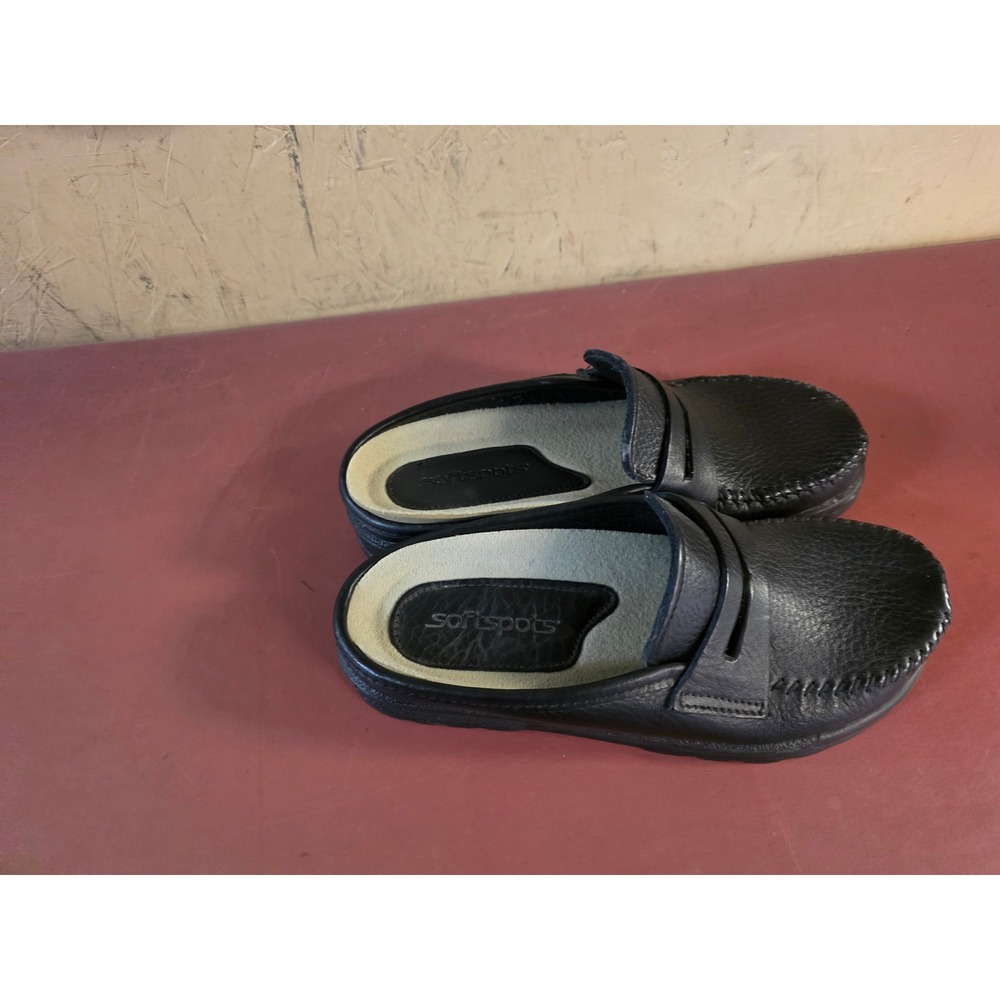 Softspots Elm Black Leather Penny Loafer Mules Clogs Womens 6